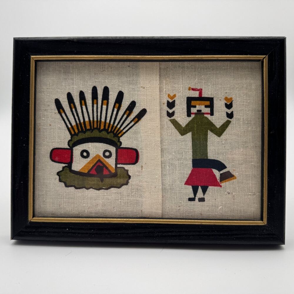 Vintage Kachina Native Style Textile Wall Art Color Block Southwest Decor